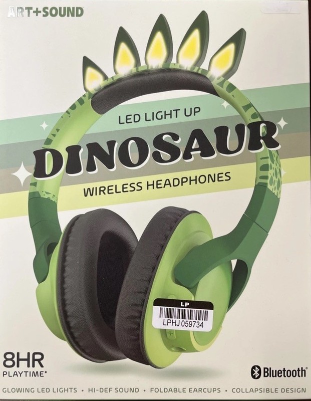 Art + Sound LED Light Up Dinosaur Wireless Headphones