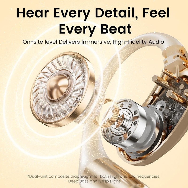 Beige Open Ear Earbuds Bluetooth 5.4 Sports Headphones Smart Display IPX4 gallery