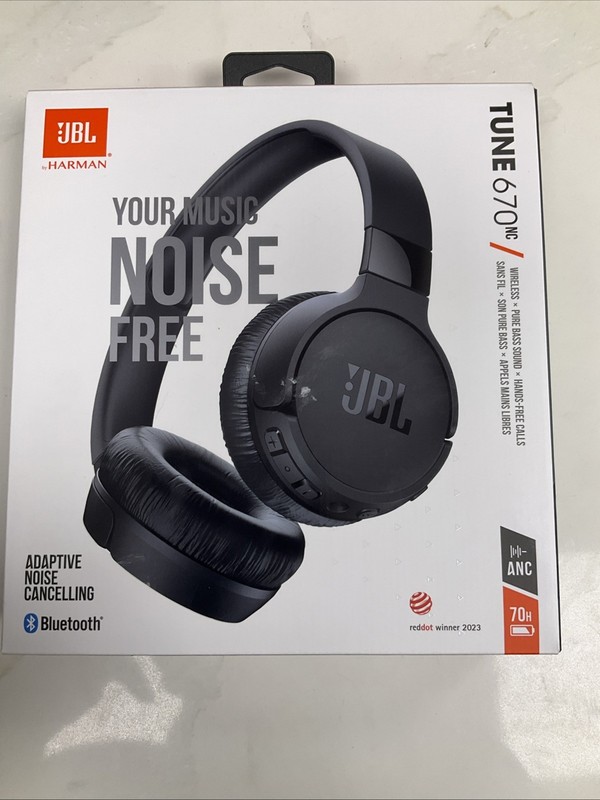 JBL Tune 670NC Wireless On-Ear Headphones with Adaptive Noise Cancelling – Black