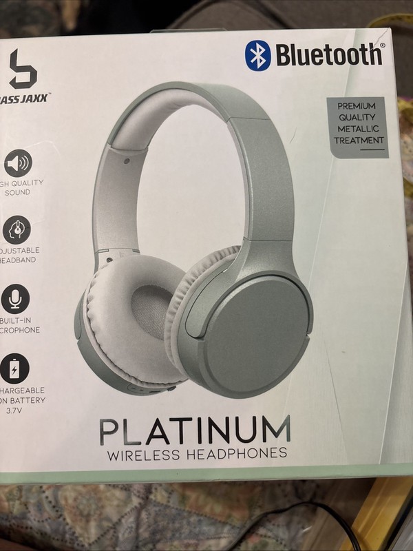 Bass Jaxx White & Mint Green Wireless Headphone Bluetooth Built In Mic New Music