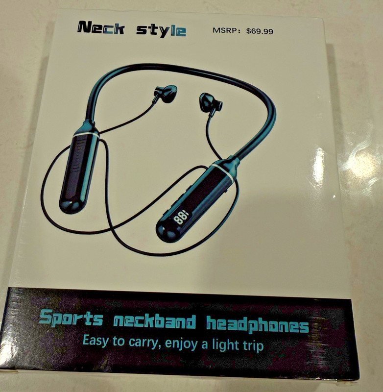 Wireless Bluetooth Neckband Sport In-Ear Earbuds LED Display Mic Black