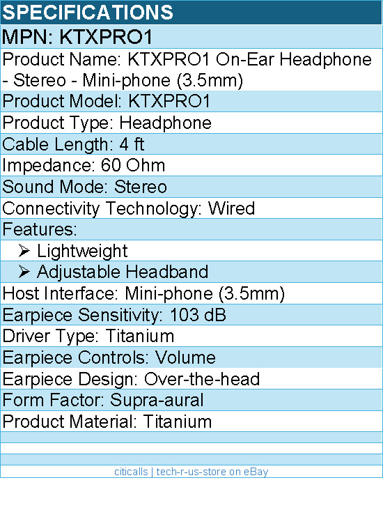 Koss KTXPRO1 On-Ear Headphone - Stereo - Mini-phone (3.5mm) - Wired gallery