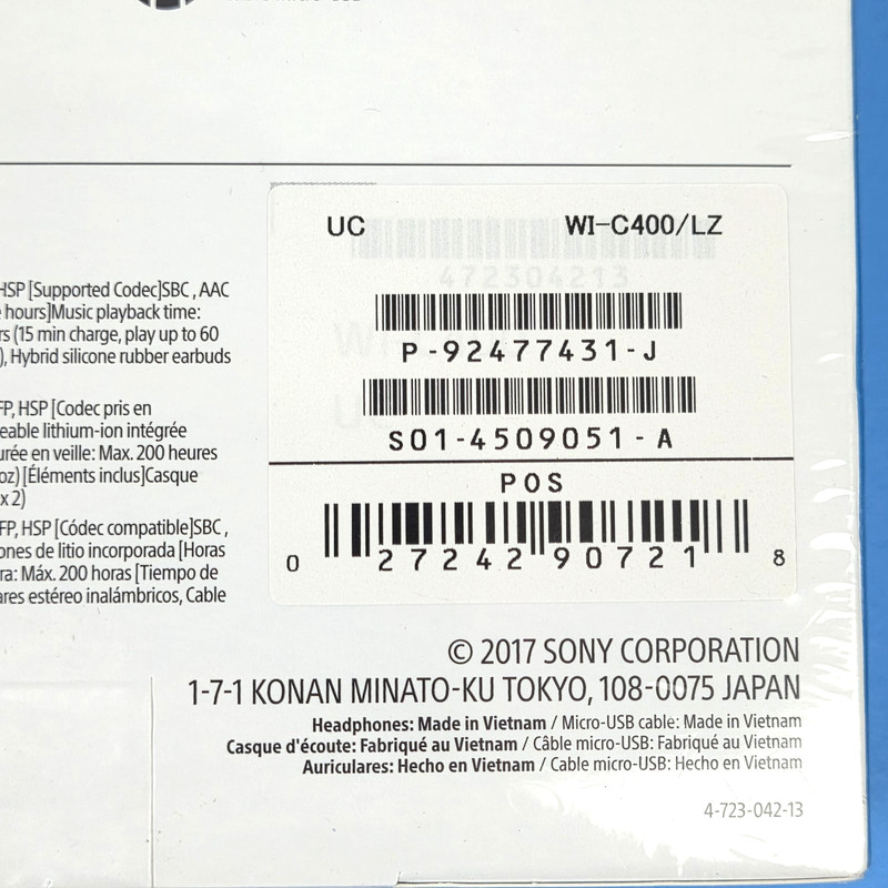 SONY WI-C400 Wireless Bluetooth Stereo In-Ear Headphones Blue - New Sealed gallery