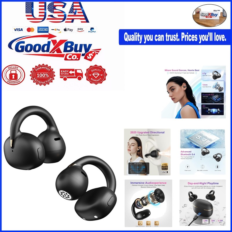 Open Ear Bluetooth Headphones for Glasses Fit – 40H Battery, Waterproof, Nois…