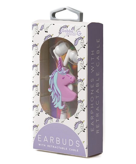 Gabba Goods Earbuds with Retractable Cable, Purple Unicorn
