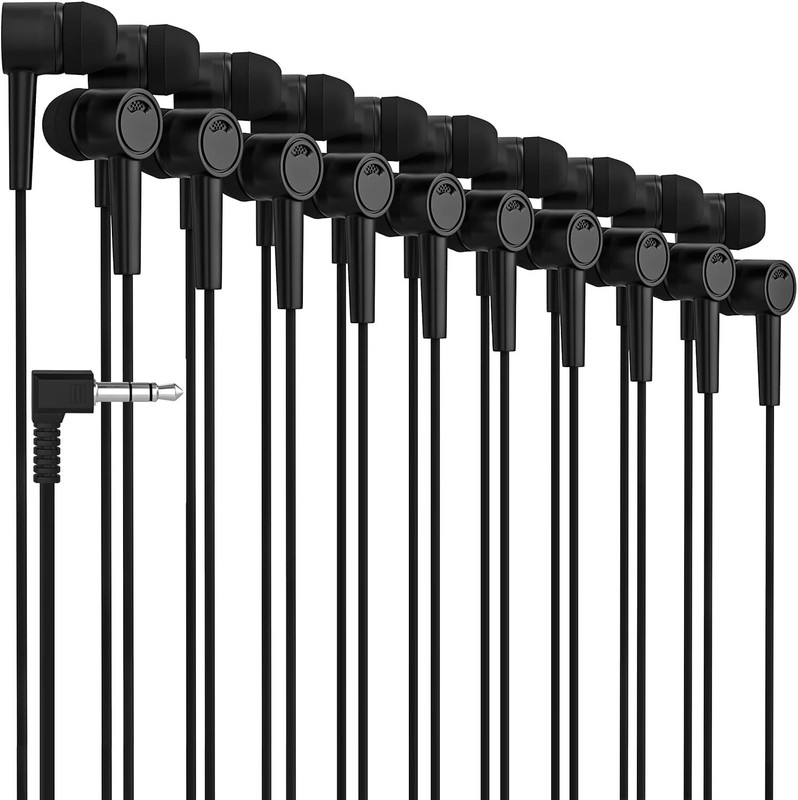 20 Pack of BLACK 3.5mm In Ear Earbuds – Individually Wrapped