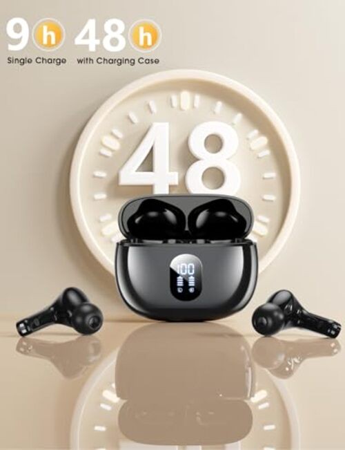 Wireless Earbuds Deep Bass Sound Ear Buds, Bluetooth 5.3 Headphones 48H Black gallery