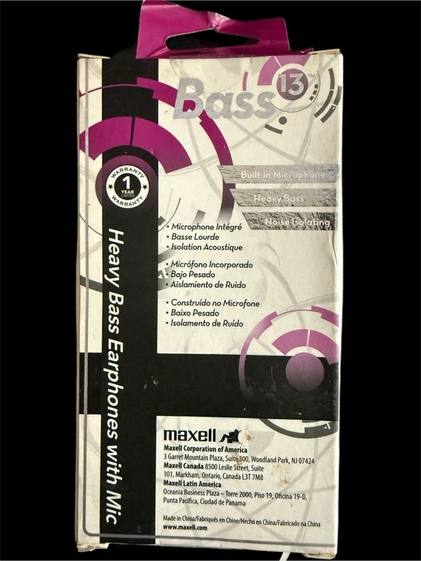 Maxell Bass 13 Heavy-Bass In-Ear Earbuds with Built-In Microphone Purple NEW gallery