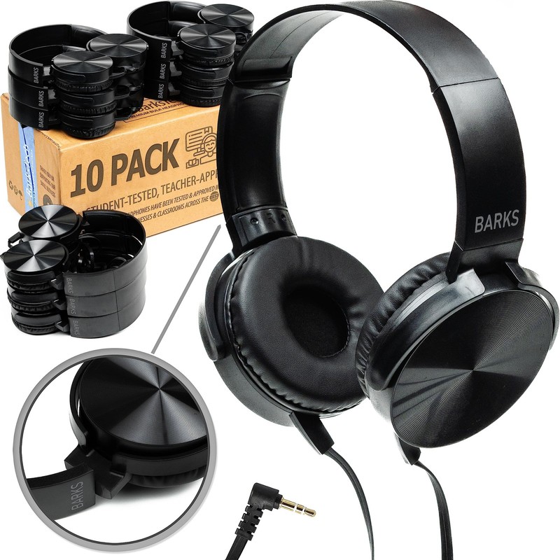 Classroom Headphones (10 Pack, Stealth) – On-Ear Premium Student Bulk Headpho…