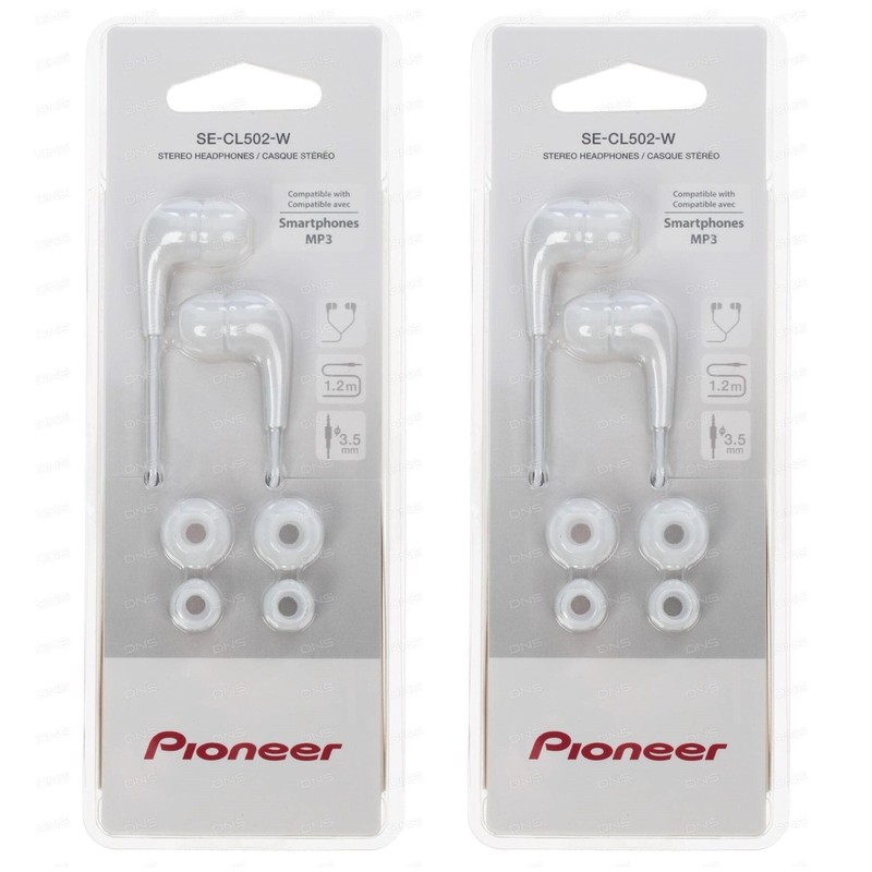 (2-Pack) Pioneer SE-CL502 Earbuds in-Ear Lightweight Headphones -White