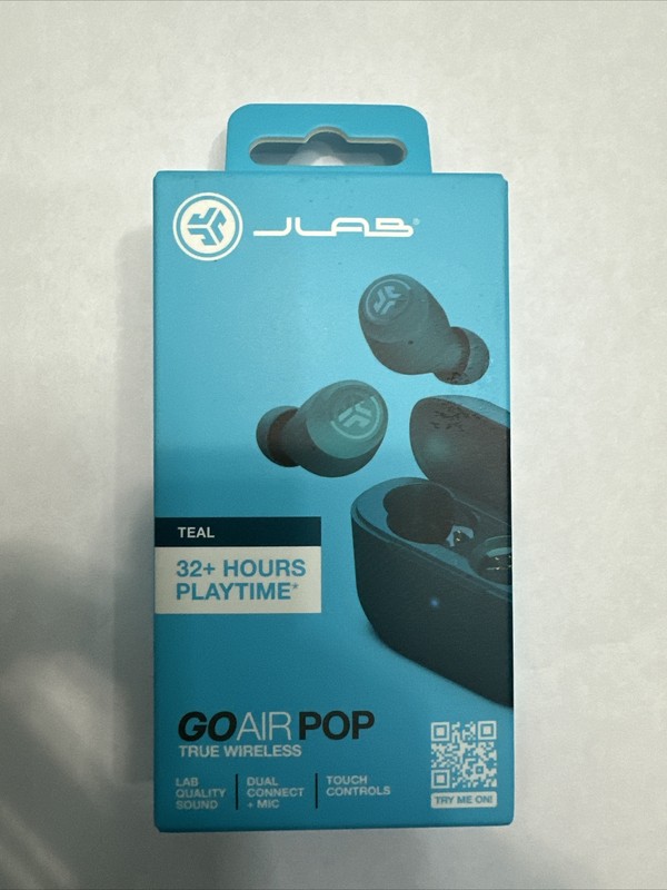 NEW JLab Wireless Headphones Teal 1.46″H x 1.01″W x 2.92″D EBGAIRPOPRTEL124