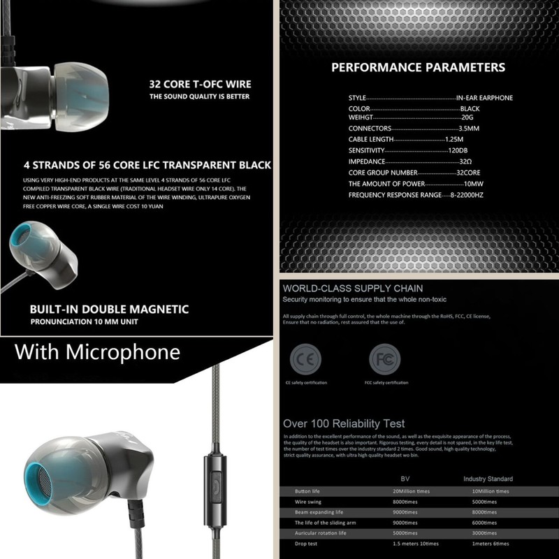 QKZ DM7 Metall In-Ear-Kopfhörer Kabel 120dB Ergonomische Sport Ohrhörer Mikrofon gallery