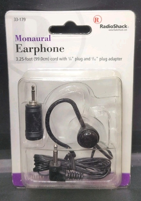 Radioshack Monaural Earphone Earpiece W/3.25ft Cord Plug Adapter NEW B468
