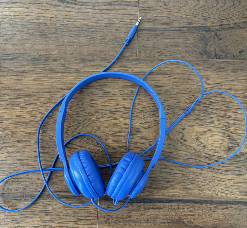 Blue Wired On-Ear Headphones 3.5mm Jack Adjustable Headband Double
