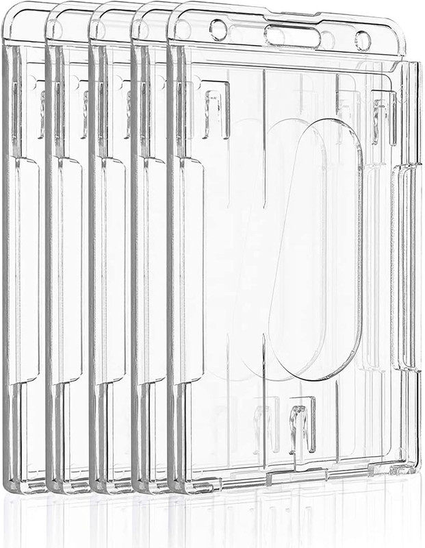 5 Pack Vertical 2-Card Badge Holder with Thumb Hard Transparent PC Case Protect