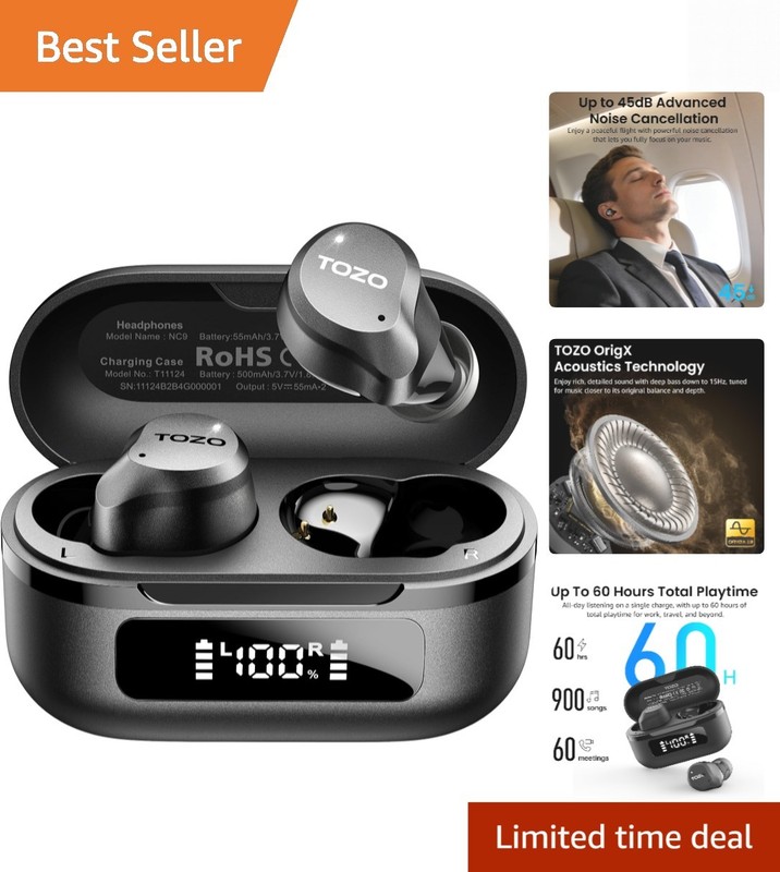 NC9 Hybrid Active Noise Cancelling Wireless Earbuds, 6 Mics ENC Clear Call, W…
