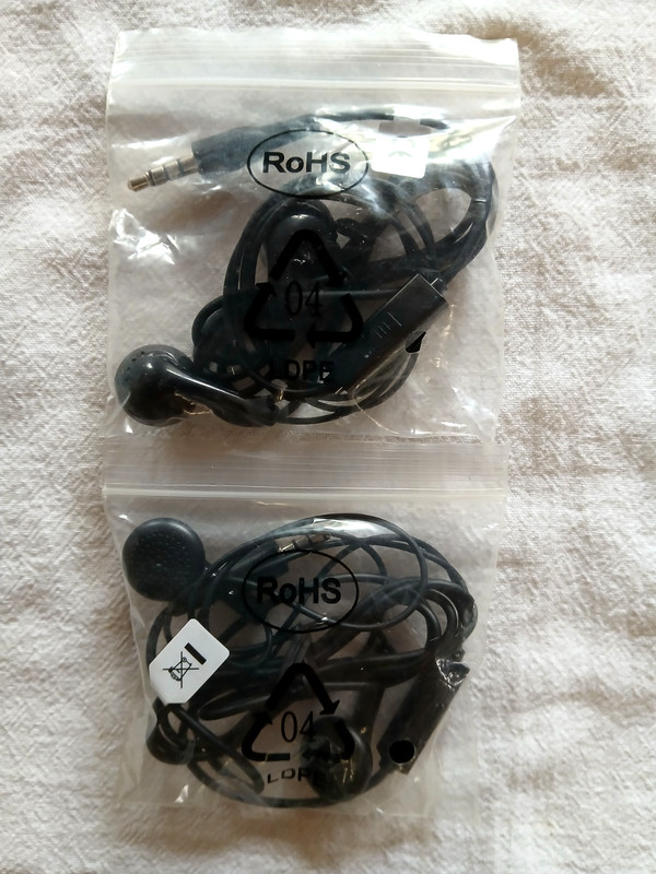 RoHS Wired Earbuds/Earphones LDPE. 2 Pairs. Brand New