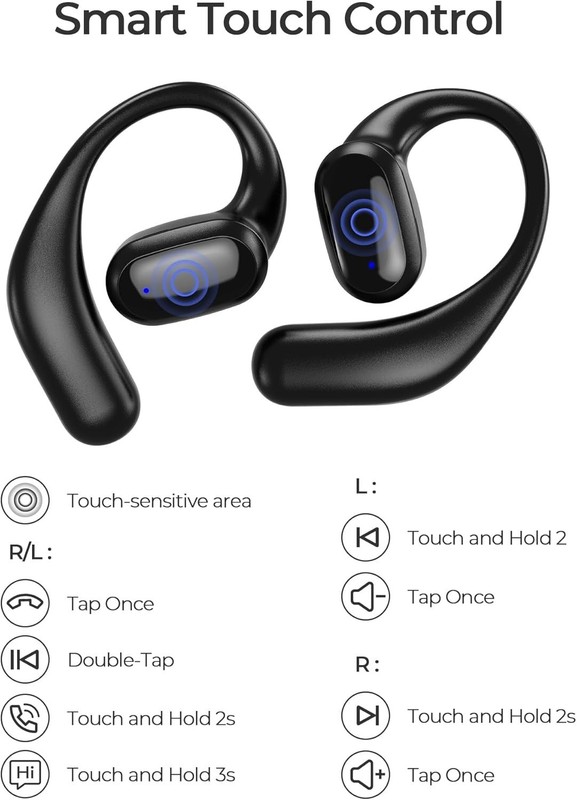 LeMuna Open Ear Earbuds with Earhooks, 60 Hours Playtime, Sweat Resistant, Black gallery