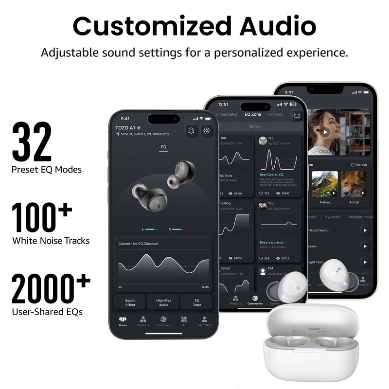 TOZO - A1 Lightweight Wireless Earbuds Headphones, White - Refurbished gallery