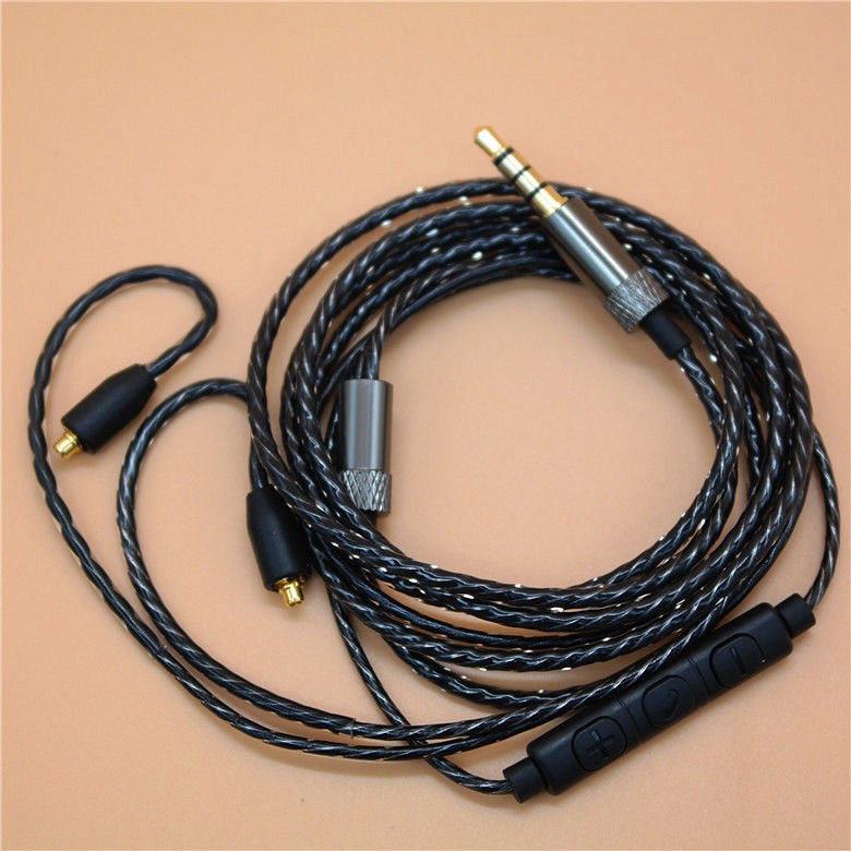 MMCX Audio Cable Cord Volume Control for Shure SE215/425/535/846 Black with Mic gallery