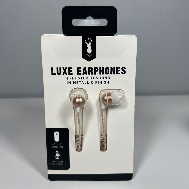 Typo Luxe Metallic Rose Gold Earphones HI-FI Stereo Sound Volume & Microphone