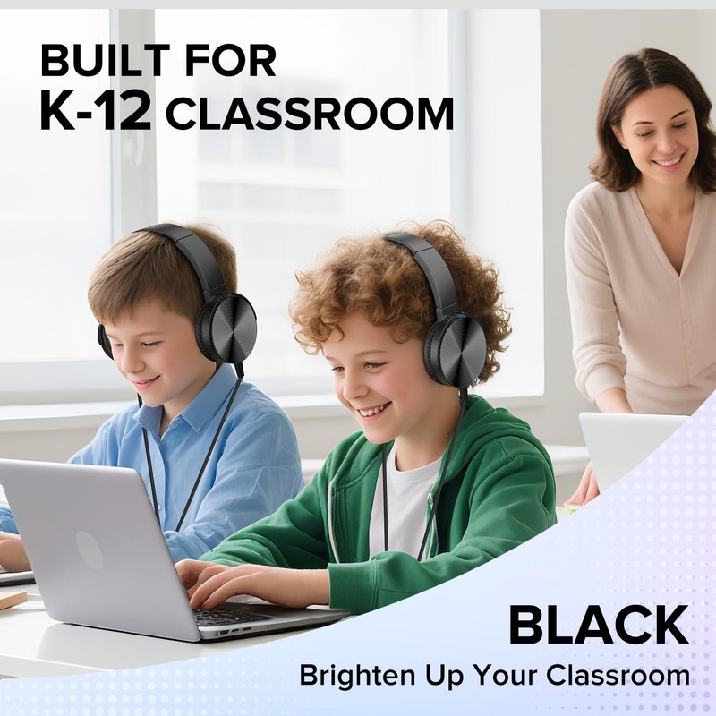 5 PCS Kids Headphones Bulk Wired Classroom Student 3.5mm Stereo Jack Black gallery