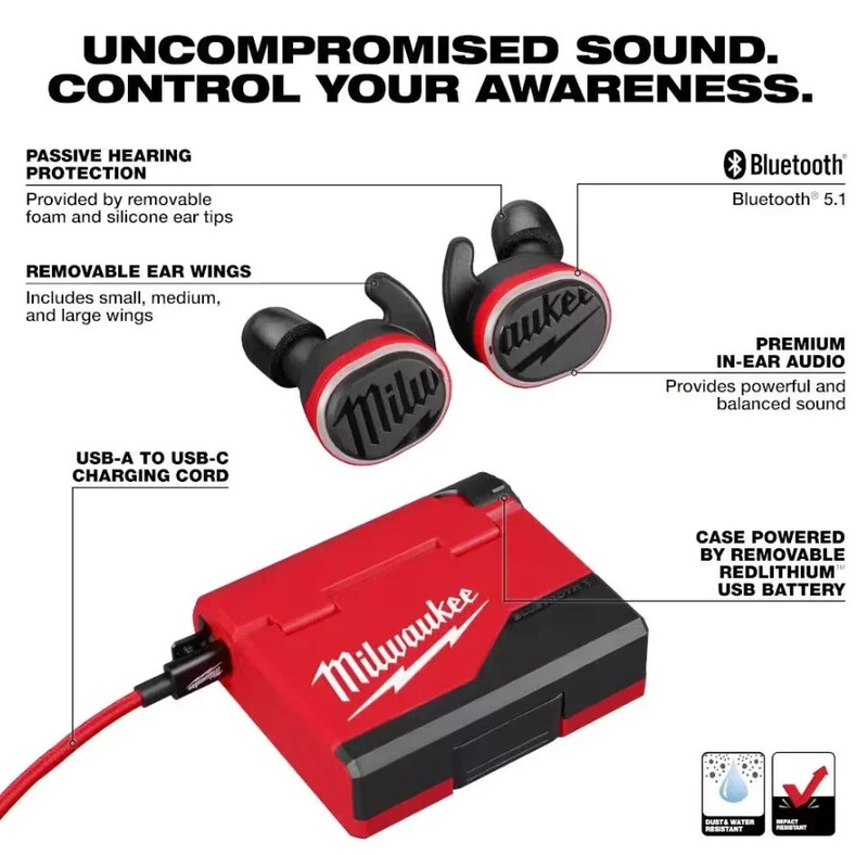 Milwaukee 2191-21 Red Lithium USB Bluetooth Jobsite Ear Buds gallery