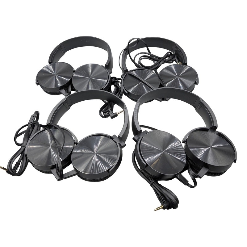 Lot of 4 Unbranded Wired cushioned On-Ear Headphones Black 3.5mm Jack