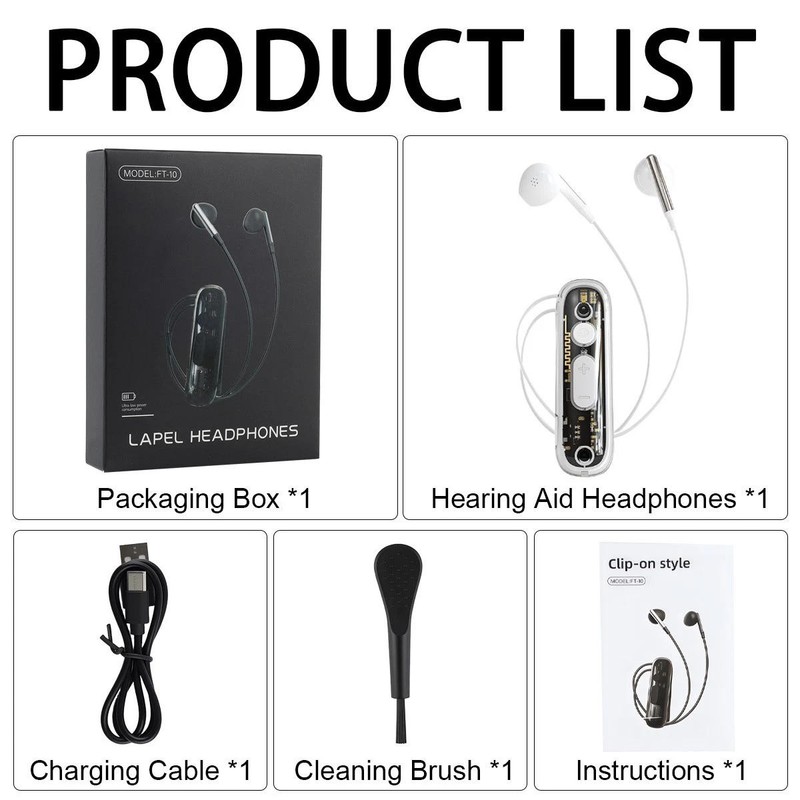 48dB Rechargeable Sound Amplifier Bluetooth Headset 8 Levels 20H Clip Elderly