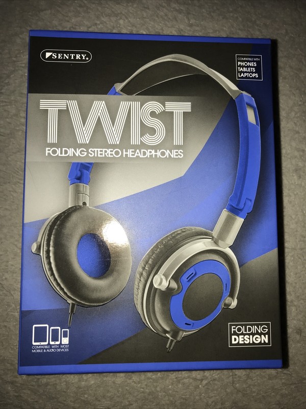 NIB Sentry Twist Folding Stereo Headphones HD425 Blue/Black