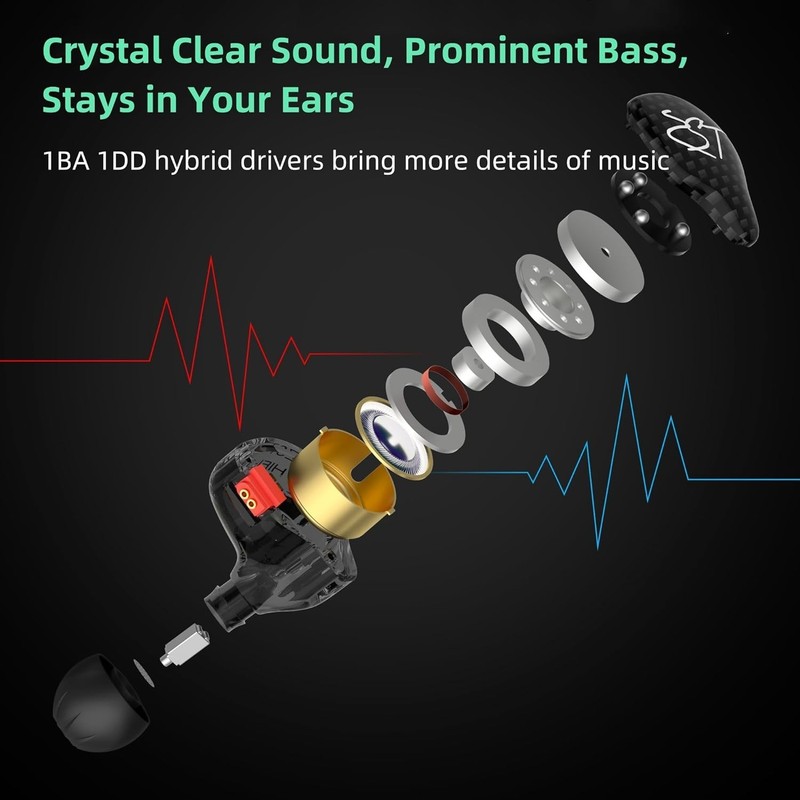 ZST Hybrid Armature+Dynamic HiFi Wired Earbuds - Black gallery