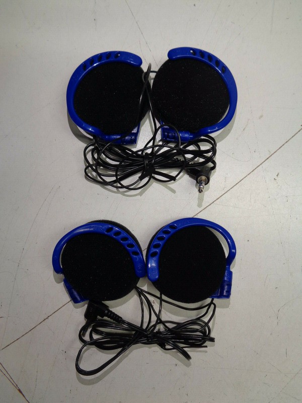 Disposable Over Ear Headphones Black Cord Blue Buds set of (2 pieces Set)