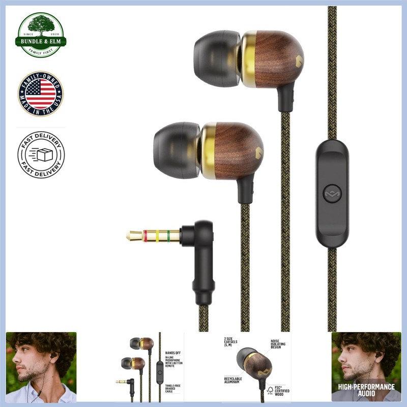 Wired Earphones with Microphone and Noise Isolating Design in Brass Finish