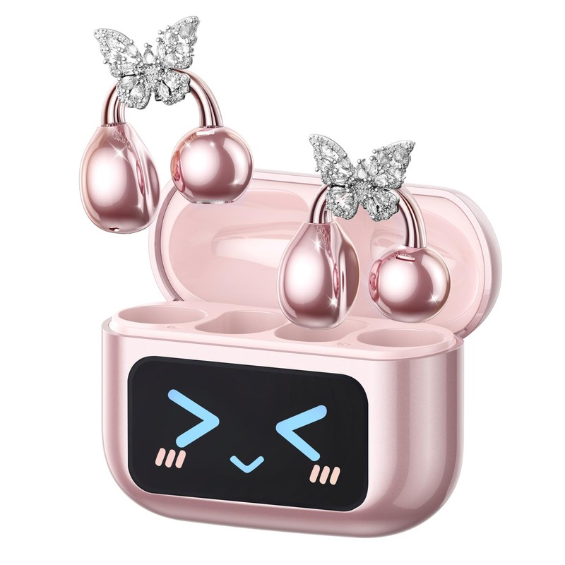 PAXA Stylish Open Ear Clip On Earbuds with Removable Butterfly Earring, Clip …