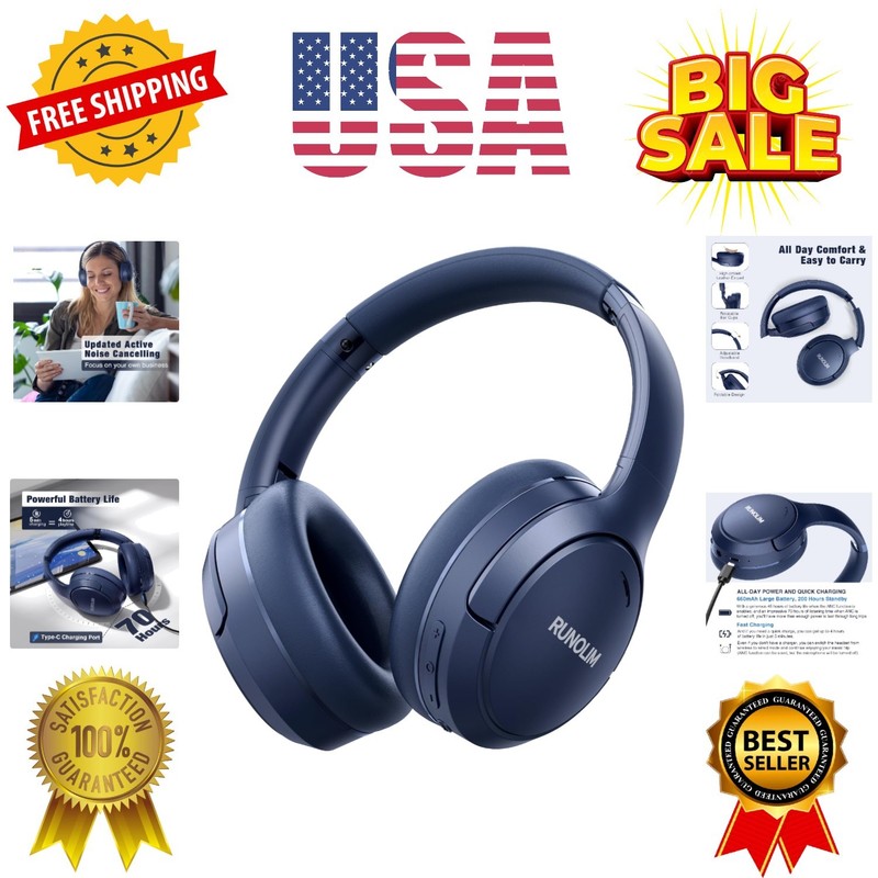 Hybrid Active Noise Cancelling Headphones, 65H Playtime, Built-in Microphone,...