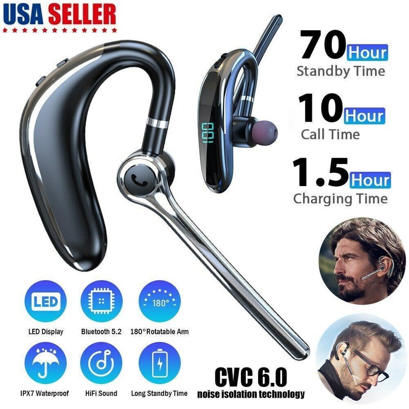 Bluetooth 5.2 Earpiece Wireless Headset Driving Trucker Earbuds Noise Cancelling
