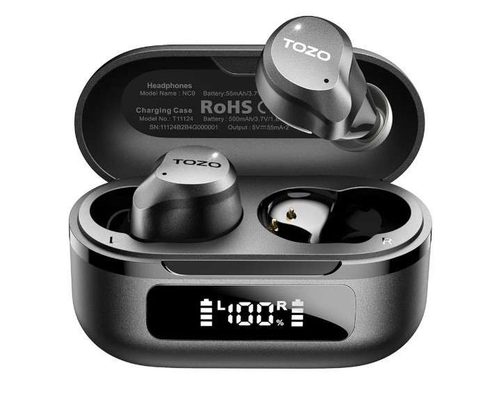 TOZO NC9 Hybrid Active Noise Cancelling Wireless Earbuds, 6 Mics ENC Clear Call,