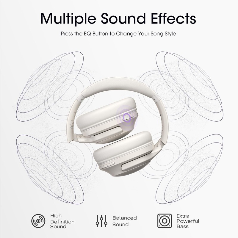 Wireless Over-Ear Bluetooth Headphones, 80H Playtime, ENC Mic, Deep Bass, Foldab gallery