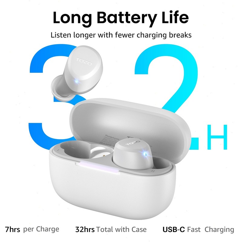 TOZO - A1 Lightweight Wireless Earbuds Headphones, White - Refurbished gallery