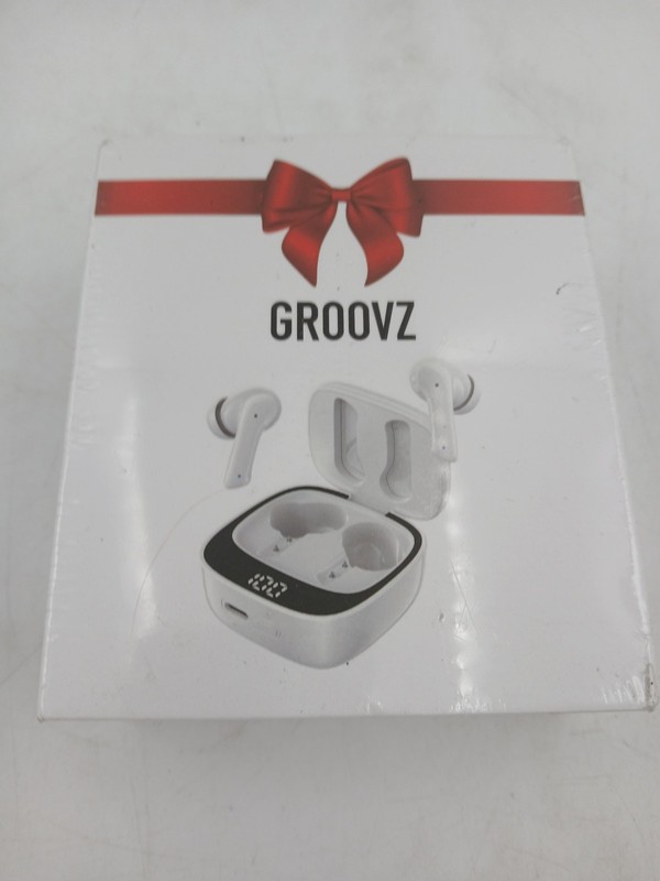 GROOVZ Wireless Earbuds White Bluetooth 5.3 LED Display Fast Pair Long Battery