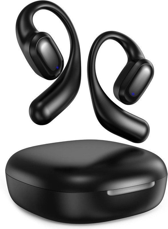 LeMuna Open Ear Earbuds with Earhooks, 60 Hours Playtime, Sweat Resistant, Black