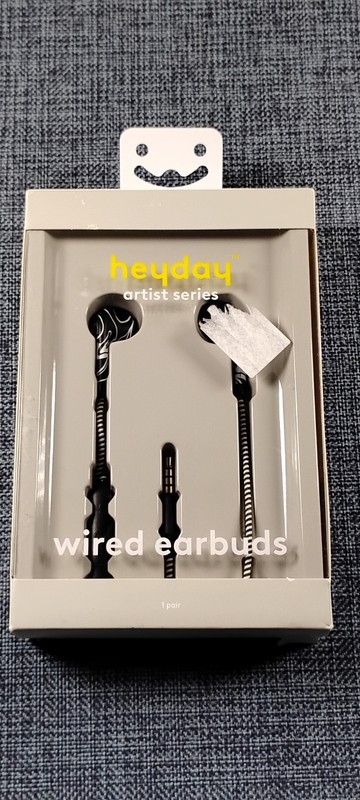 Heyday Artist Series – Wired Earbuds w/ Mic + Remote (Black/White Swirl)