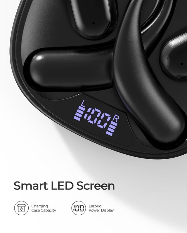 LeMuna Open Ear Earbuds with Earhooks, 60 Hours Playtime, Sweat Resistant, Black gallery