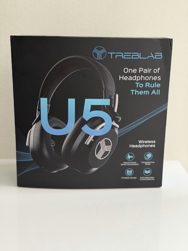 TREBLAB U5 Hybrid Active Noise Cancelling Over-Ear Headphones Bluetooth 5.3