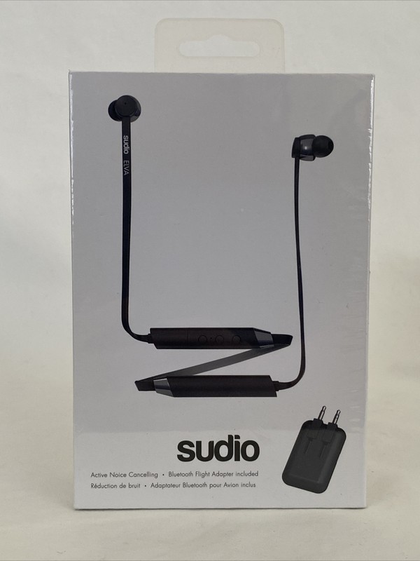 Sudio Elva IN EAR WIRED NOISE CANCELLING Behind the Neck EARPHONES Black NEW NIB