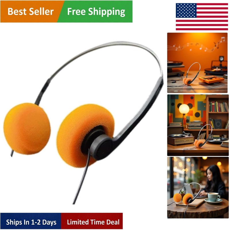 Lightweight Retro Orange Earphones with Hi-Fi Stereo Sound – Adjustable Fit