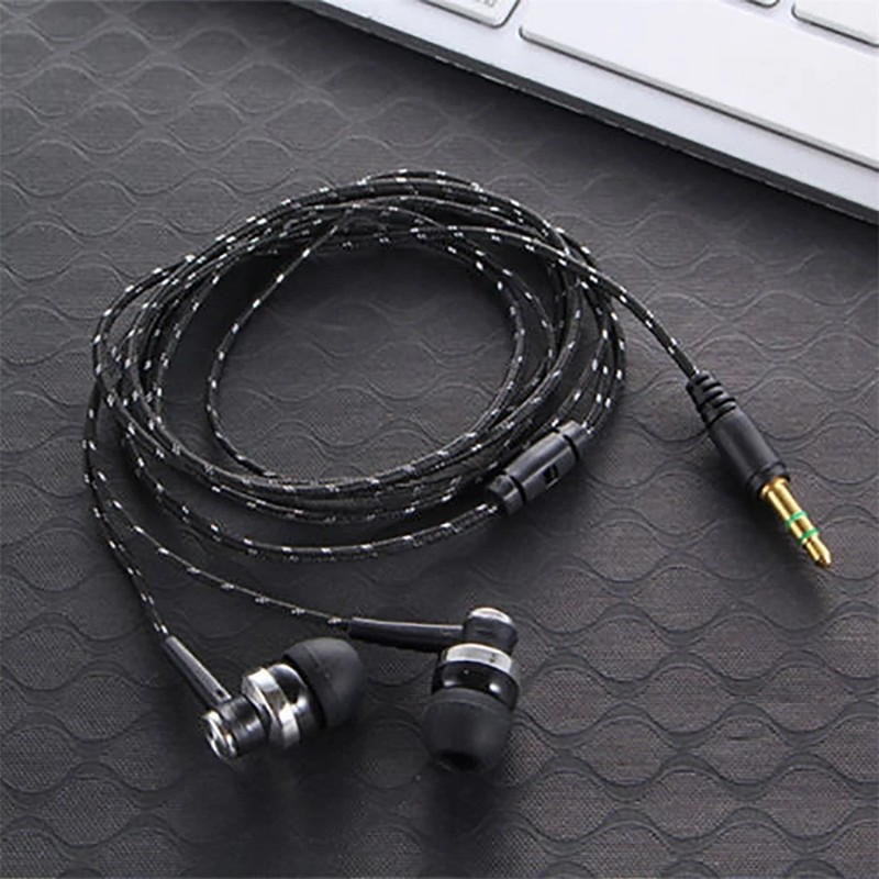 1Pc Wired Stereo Earphones 3.5mm, In-Ear with Mic, Nylon Weave Cable for Laptop