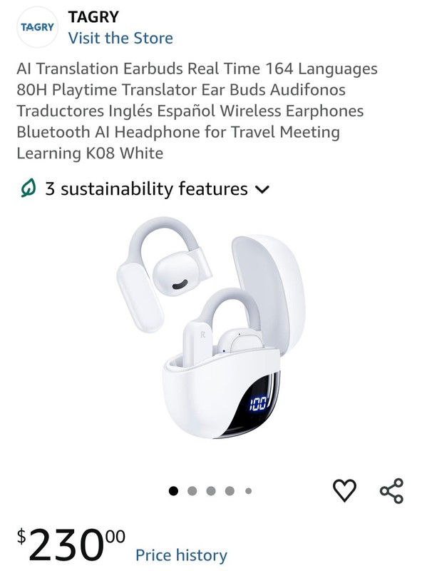 AI Translation Earbuds Real Time 164 Languages 80H Playtime Translator Ear Buds