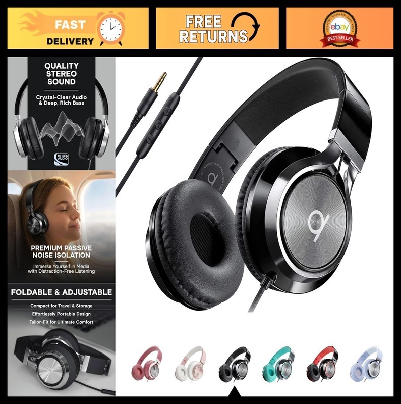 Wired Noise Isolating On-Ear Headphones with Mic for Computer & Laptop – Foldabl