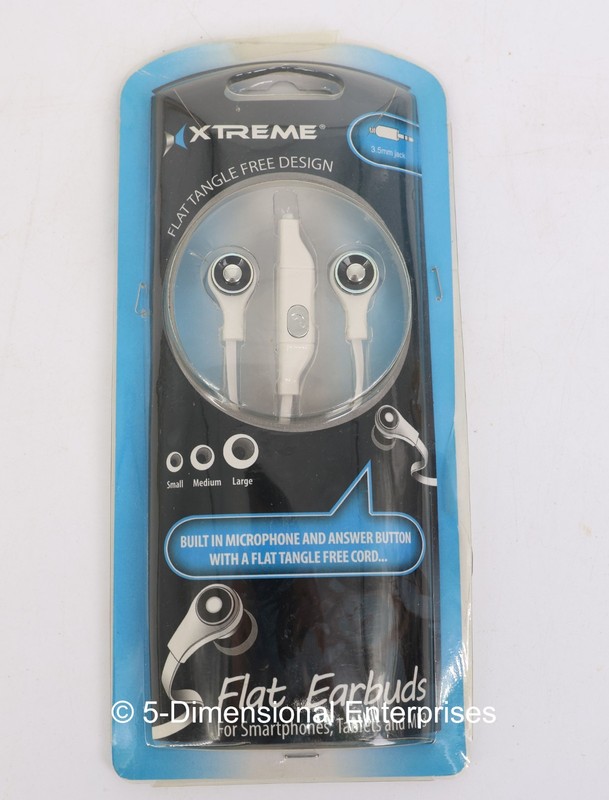 XTREME Flat Audio Earbuds White – Built in Microphone and Answer Button NEW